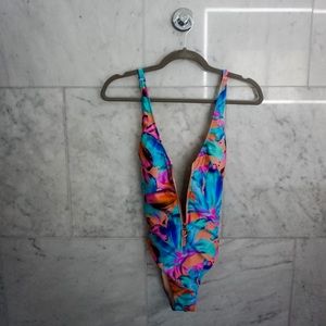 LA Hearts One Piece Tropical Swim Zip Up M